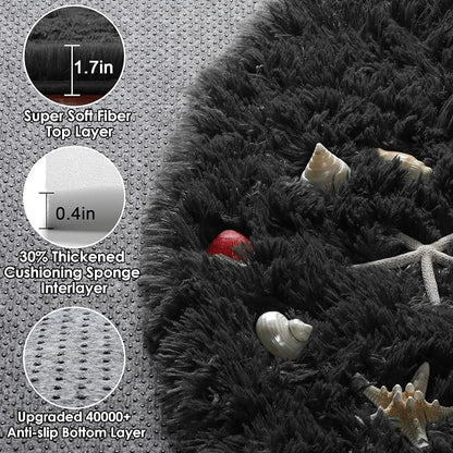 Black Round Area Rugs 5ft, Soft Bedroom Circle Rug Floor Mats - Image 2