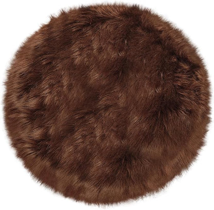 3ft Small Round Brown Rug, Thick Furry Fluffy Carpet - Image 3