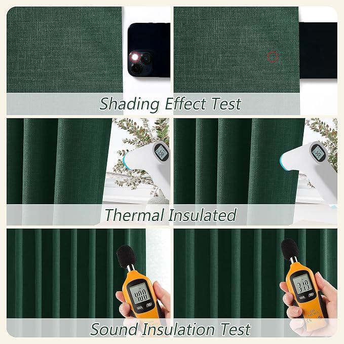 Dark Green 100% Blackout Curtains 108 Inch Length 2 Panels Set - Image 4