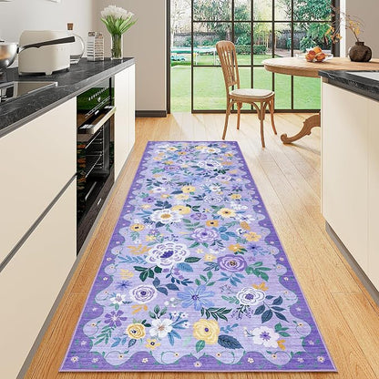 DUKINO 2x10 Runner Rug, Floral Washable Kitchen Runner Rug Non Slip, Low Pile by DUKINO