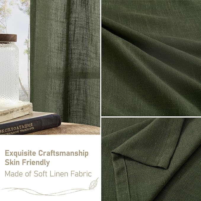 Olive Green Semi Sheer Linen Curtains - Image 6