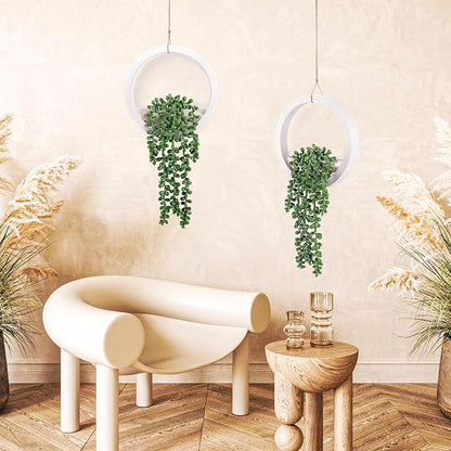 Der Rose 2 Pack Fake Plants Hanging Artificial Succulents Plants in White Pots - Image 5
