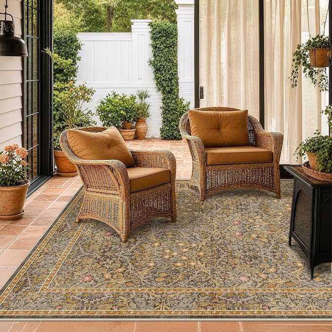 Gold Brown Floral Living Room Rug 5x7 - Image 6