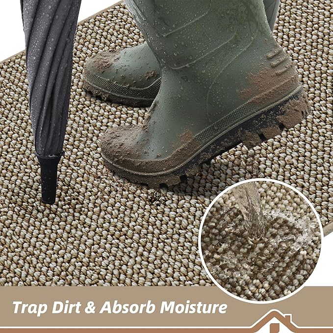 BEQHAUSE Dirt Trapper Door Mat 20" x 32", Non-Slip Washable, Light Beige | - Image 3