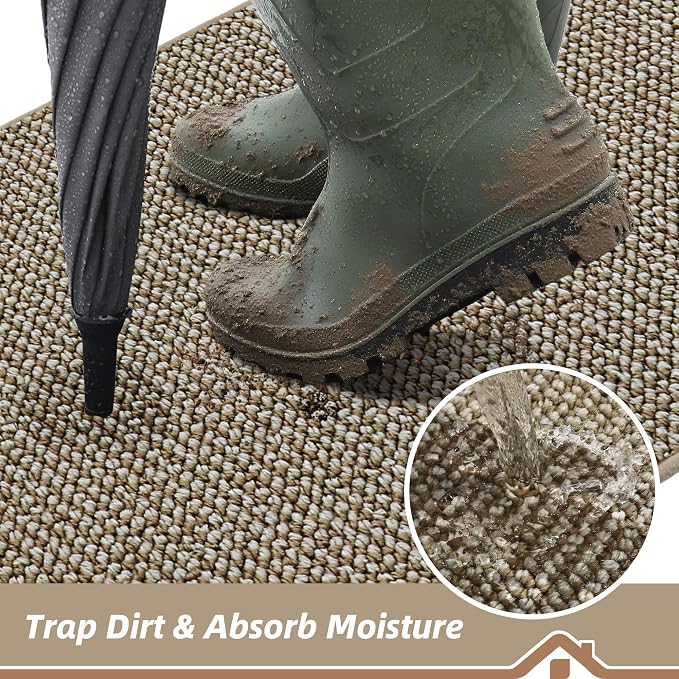 BEQHAUSE Dirt Trapper Door Mat 24" x 60", Non-Slip Washable, Light Beige | - Image 3