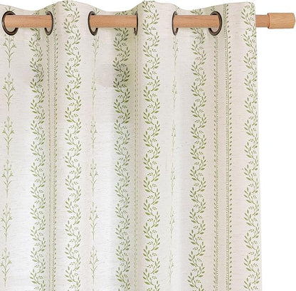 BGment Sage Green Floral Curtains 84 Inch Long, Light Filtering Linen Curtains by BGment
