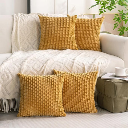 Set of 4 Mustard Yellow Decorative Throw Pillow Covers 16x16 Inch Corduroy - Image 9