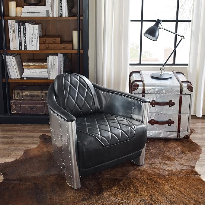 Art Leon Genuine Leather Mid Century Industrial Accent Arm Chair, Vintage - Image 8