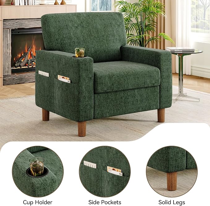 Mid Century Modern Accent Chair, Chenille Comfy Living Room Arm Chairs - Image 4