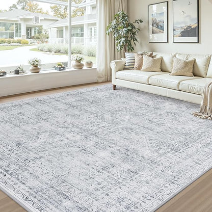 10x14 Area Rugs Living Room: Bedroom Neutral Washable Carpet Gray | Vintage - Image 9