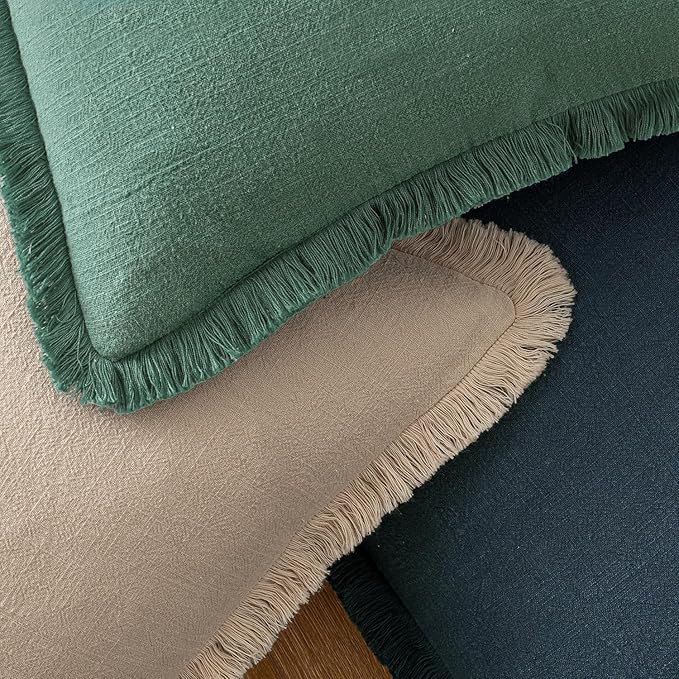 MIULEE Linen Fringe Decorative Euro Throw Pillow Covers Navy Blue 24x24 | Set - Image 4