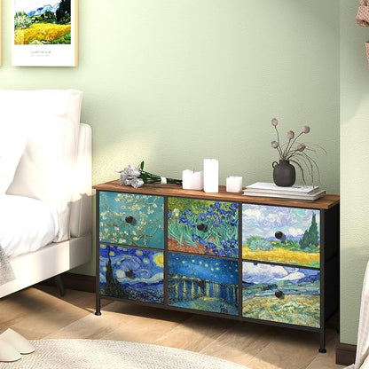 EXOTICA 6 Drawer Dresser for Bedroom Van Gogh Chest of Drawers Wide TV Stands - Image 8