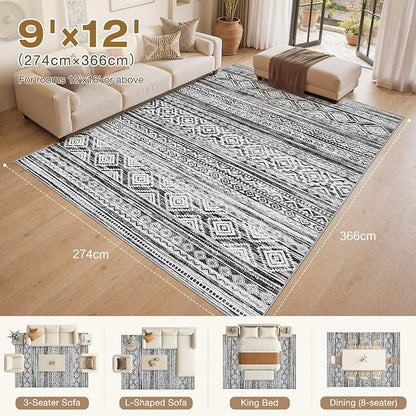 cotiled Boho 9x12 Area Rug for Living Room: Large Moroccan Washable Rug | Solve - Image 2