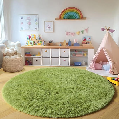 Grass Green Round Rugs 5ft for Bedroom Living Room, Fluffy Circle Area Rug for - Image 4