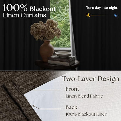 Dark Chocolate 100 Inch Linen Pleated Blackout Curtains - Image 8