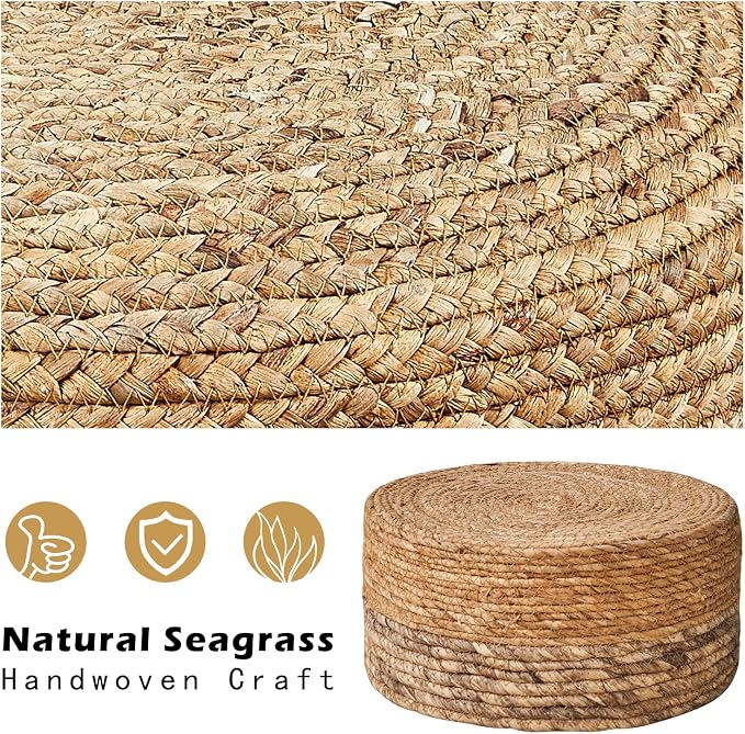 Cpintltr Ottoman Outdoor Sea Grass Stool Poufs Hand Woven Round Foot Stool - Image 6