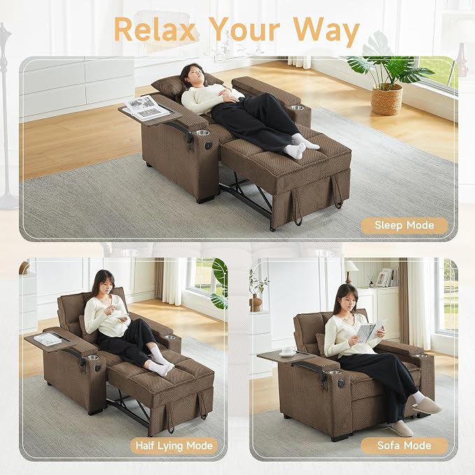 oaaktu Large Size Convertible Sleeper Chair Futon Sofa Bed, Comfortable Thick - Image 3