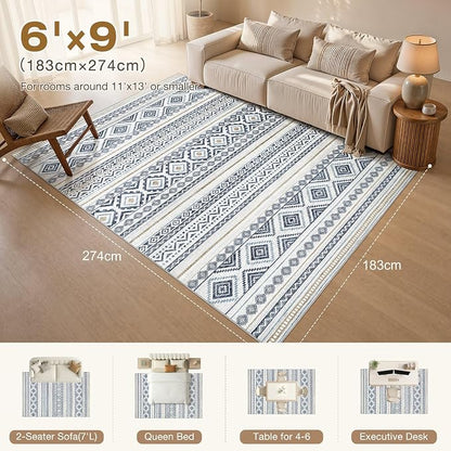 cotiled 6x9 Area Rugs for Living Room: Boho Washable Rug for Dining Room | - Image 2