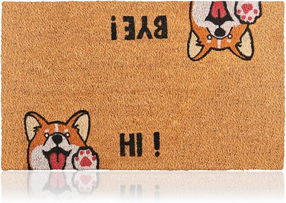 Coir Welcome Mat, Hi-Bye Dog, 24 x 36 in | 100% Natural Coir, Anti-Shedding by AmaruDoorMats