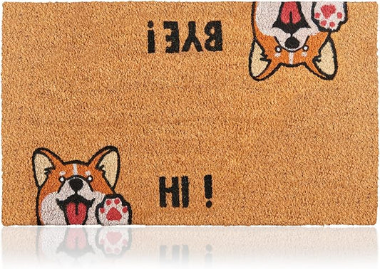 Coir Welcome Mat, Hi-Bye Dog, 24 x 36 in | 100% Natural Coir, Anti-Shedding by AmaruDoorMats