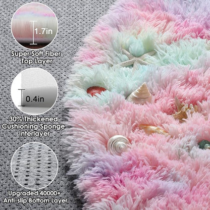 Rainbow Round Area Rugs 5ft, Soft Bedroom Circle Rug Mats - Image 2