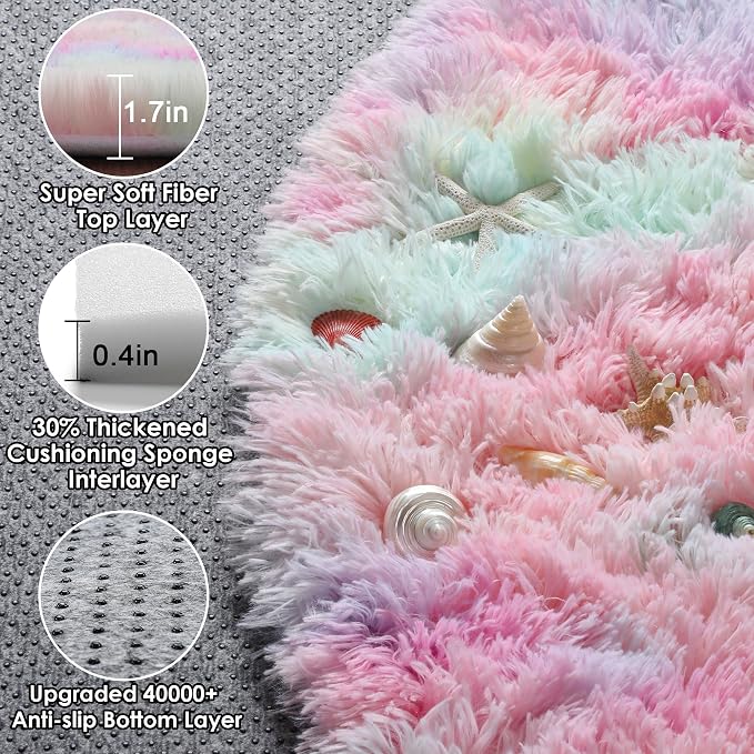 Rainbow Round Rugs 6ft for Living Room Bedroom, Fluffy Circle Area Rug for Kids - Image 2