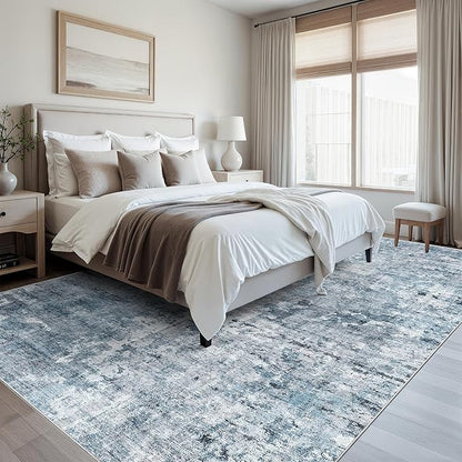 Soalmost 9x12 Area Rugs for Living Room Washable Rug Abstract Blue/Grey | - Image 3