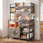 EnHomee Bakers Rack, 6 Tier Microwave Stand, Coffee Bar Organizer with 8 L-Shaped Hooks, Kitchen Shelves with Large Capacity Storage, 14.1 x 30.1 x 63.1 Inches, Black Oak