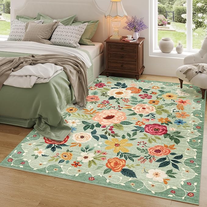 DUKINO 3x5 Area Rug, Floral Washable Rug - Image 8