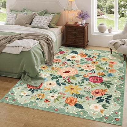 DUKINO 3x5 Area Rug, Floral Washable Rug - Image 8