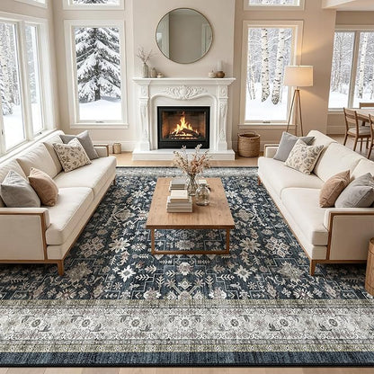 Grey Area Rug 9x12 for Living Room Bedroom | Low Pile;Machine Washable; Soft; by WelcometoBabovid