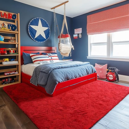 Soft Modern Red Area Rug, 4x6 Feet, Shaggy Indoor Rug - Image 2