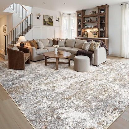 UERMEI 12x18 Area Rug Living Room Rugs Extra Large Brown Grey Carpet | Washable - Image 3