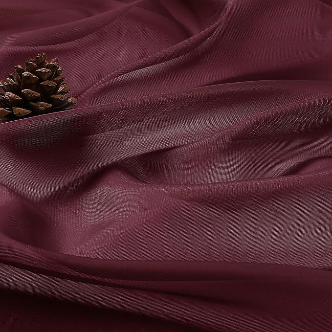 Burgundy Sheer Curtains 72 Inches Long 2 Panels Set, Light Filtering Sheer - Image 4