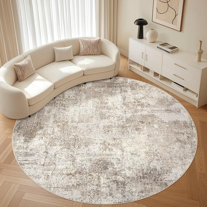 LOONGRUG Round Rug 7x7 Washable Large Neutral Modern Area Rugs Brown Beige | by LOONGRUG