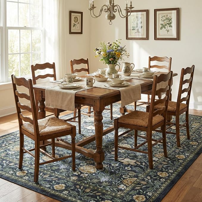 GarveeHome Washable Area Rug 6x9, Soft Vintage Floral Bedroom Rug Non Slip Low - Image 2