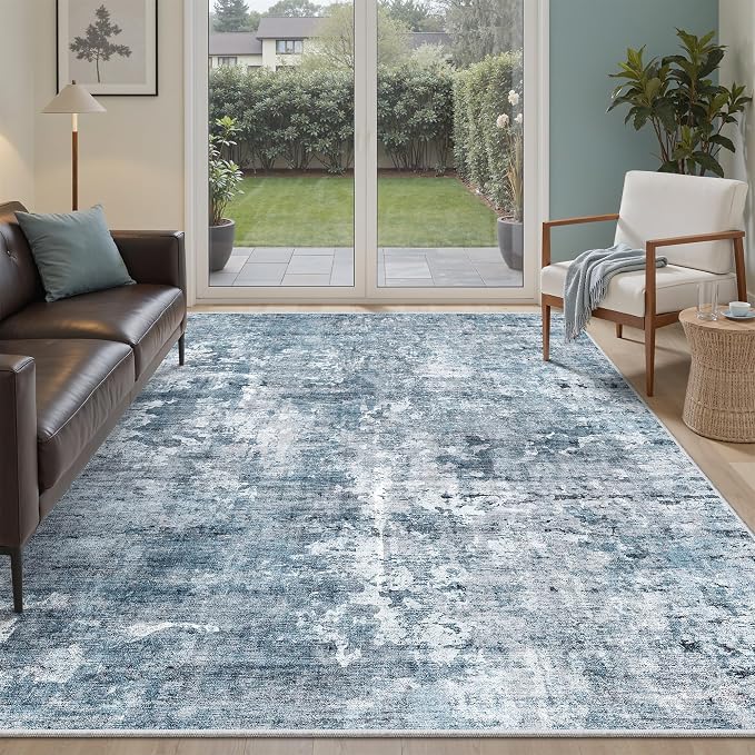 Soalmost Abstract 7x9 Area Rug for Living Room Washable Rugs Blue/Grey | by Soalmost