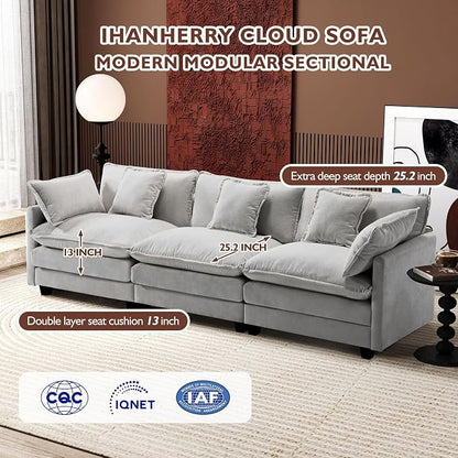 Ihanherry 111.4 Inch 3-Seater Cloud Sofa, Modular Sectional Couch, Modern Deep - Image 2