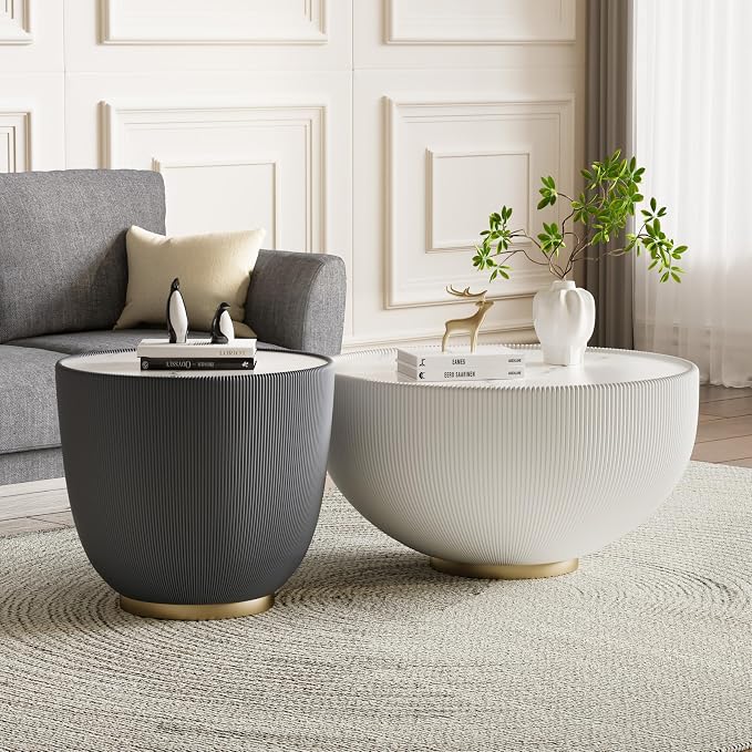 SSLine Bowl-Shape Coffee Table Set of 2 Modern Sintered Stone Top Nesting - Image 3