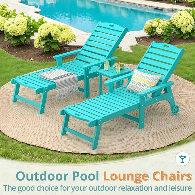 LUE BONA Lounge Chair Outdoor Set of 4, HDPS Chaise Lounge Outdoor - Image 2