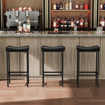 HOOBRO Bar Stools, Counter Height Bar Stools, Saddle Stools, 24.8" Barstools - Image 4