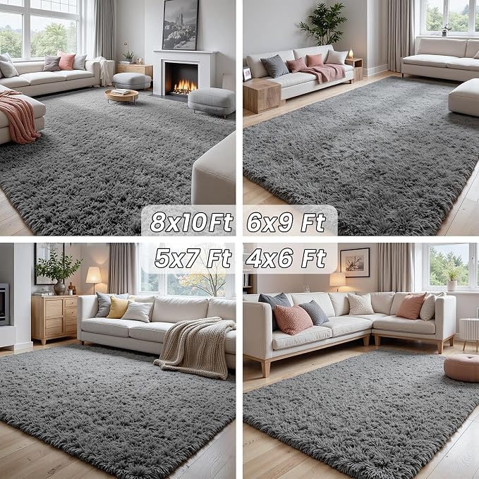 5x8 Fluffy Shag Area Rugs for Living Room Bedroom: Soft Carpet Light Gray | - Image 7