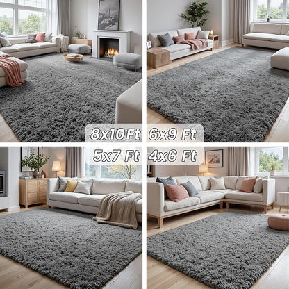 6x9 Fluffy Shag Area Rugs for Living Room Bedroom: Soft Carpet Light Gray | - Image 7