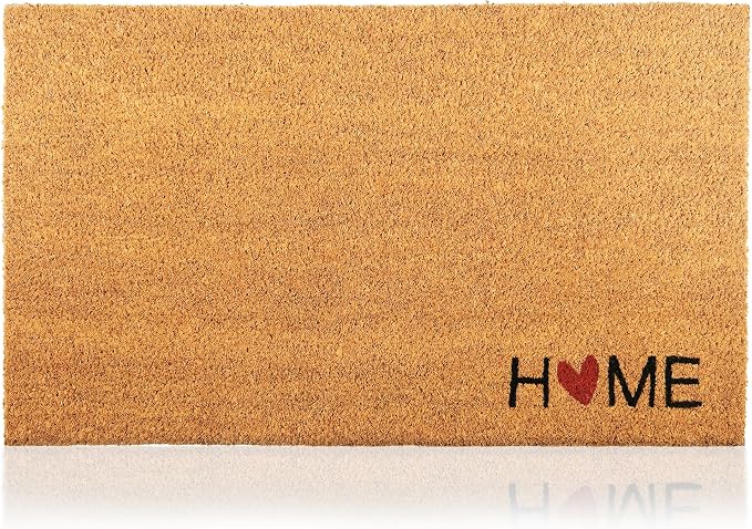 Coir Welcome Mat, Home Heart, 17 x 29 in | 100% Natural Coir, Anti-Shedding by AmaruDoorMats