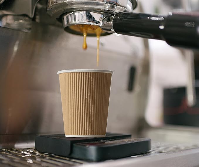 NYHI Set of 150 Ripple Insulated Kraft 12 oz Paper Cups Coffee Tea Hot Cups Recyclable 3 Layer Rippled Wall For Better Insulation Perfect for Cappuccino Hot Coco or Iced Drinks