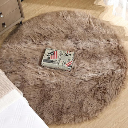 ORINOVA Beige Round Cozy 4ft Shag Rug Washable Furry Soft Area Rug - Image 4