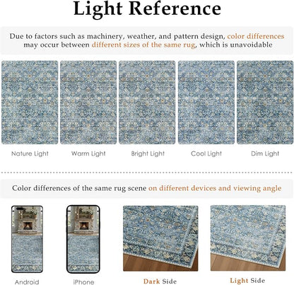 6x9 Light Blue Vintage Floral Washable Area Rug - Image 8