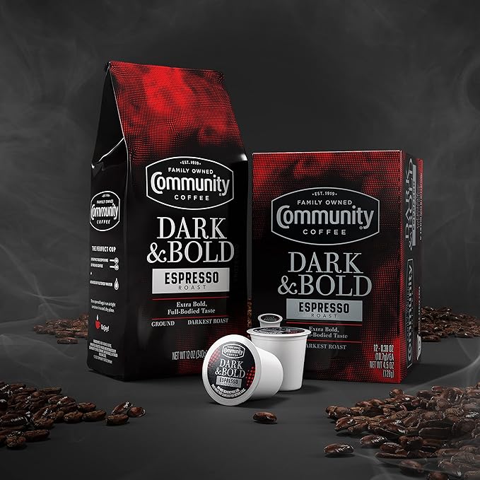 Community Coffee Dark & Bold Espresso Roast Coffee Pods, 72 count, Extra Dark Roast Compatible with Keurig 2.0 K-Cup Brewers, 12 Count (Pack of 6)