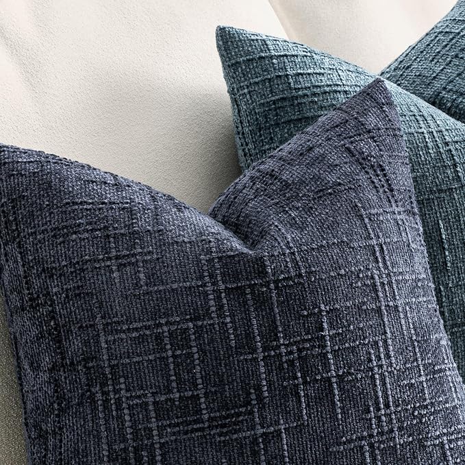 MIULEE Chenille Textured Throw Pillow Covers Navy Blue 18x18 Set of 2 | Slubby - Image 3