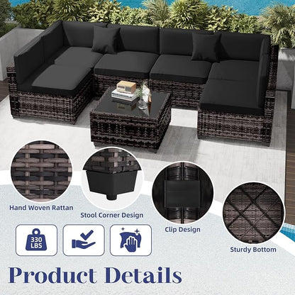 KIGOTY 14-Piece Patio Furniture Set, All-Weather PE Rattan Outdoor Sectional - Image 3